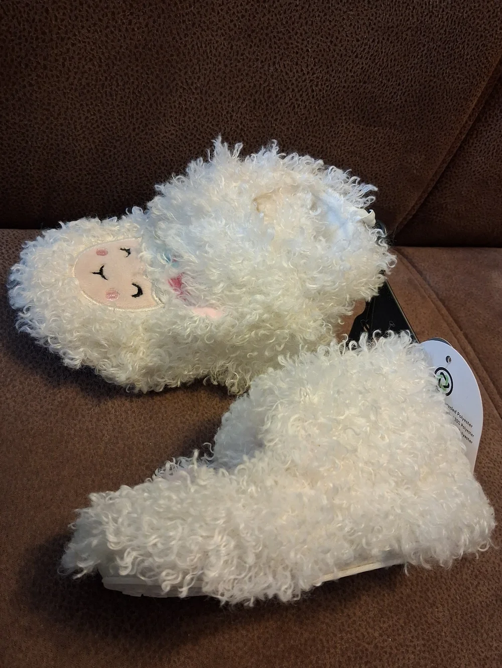 Wonder Nation Kids Plush Lamb Slippers - White And Pink Infants Size 6